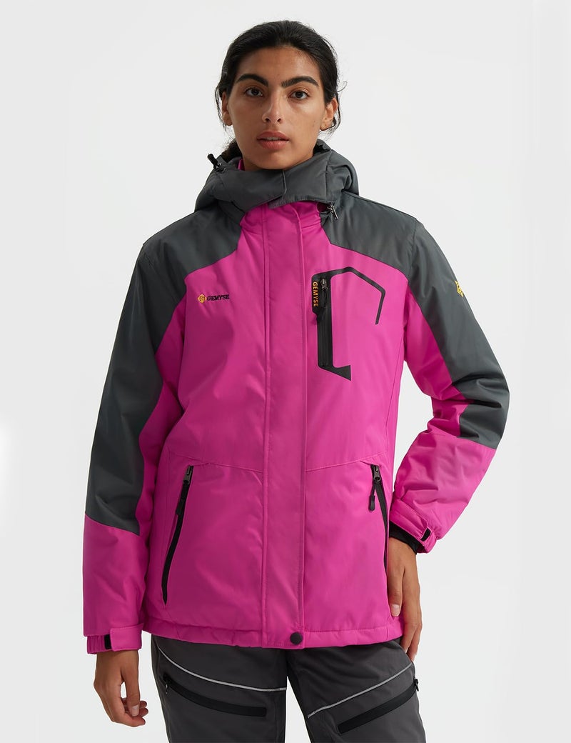 GEMYSE Women's Ski Snow Jacket Warm Winter Waterproof Coat Snowboard Rain Jacket Hooded Windproof Windbreakerï¼ˆRose Red,Mediumï¼‰ - Image 2